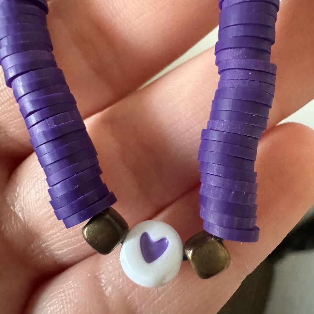 Purple Beaded Bracelet with Heart Charm